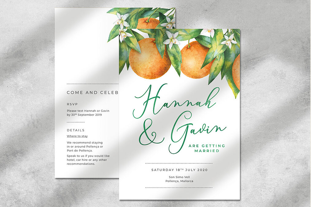 Wedding invite for Hannah & Gavin